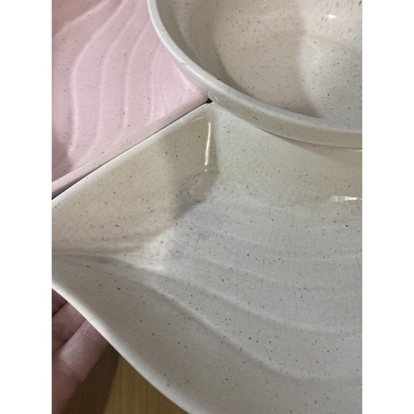 Pink White Speckled VINTAGE Mid Century MCM Chip Dip Lazy Susan Pedestal Set - Picture 4 of 7
